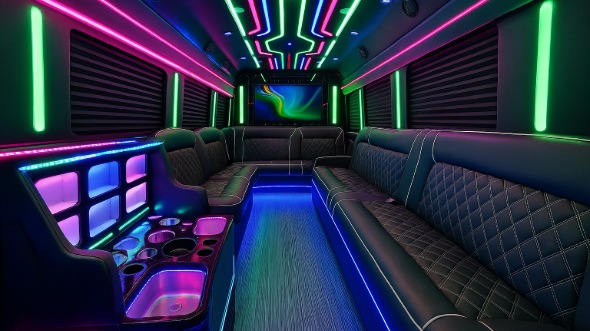 Interior of Charter Bus Company Beaverton's 50 Passenger Party Bus in Beaverton